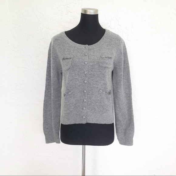 Sundance Sweaters - SUNDANCE Gray Lambswool Rhinestone Cardigan Sweater Pockets Size Medium
